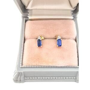 Vintage 10K Gold Blue Baguette Stud Earrings